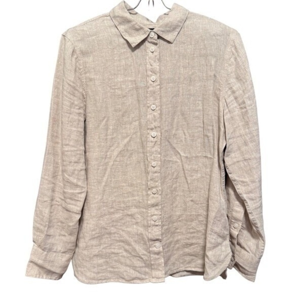 J.Crew Baird McNutt Irish Linen Wren‎ Slim Fit Shirt Beige 6P Petite Long Sleeve